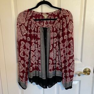 Lucky Brand burgundy/black/white tunic top size small